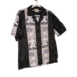 VTG Winnie Fashion Hawaiian Shirt Turtles, Sail Boat, Hut, Palm Tree-Cotton